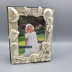 Vtg Silver Plated Baby Photo Album Teddy Bear Balloon Design For 4" X 6" Photos